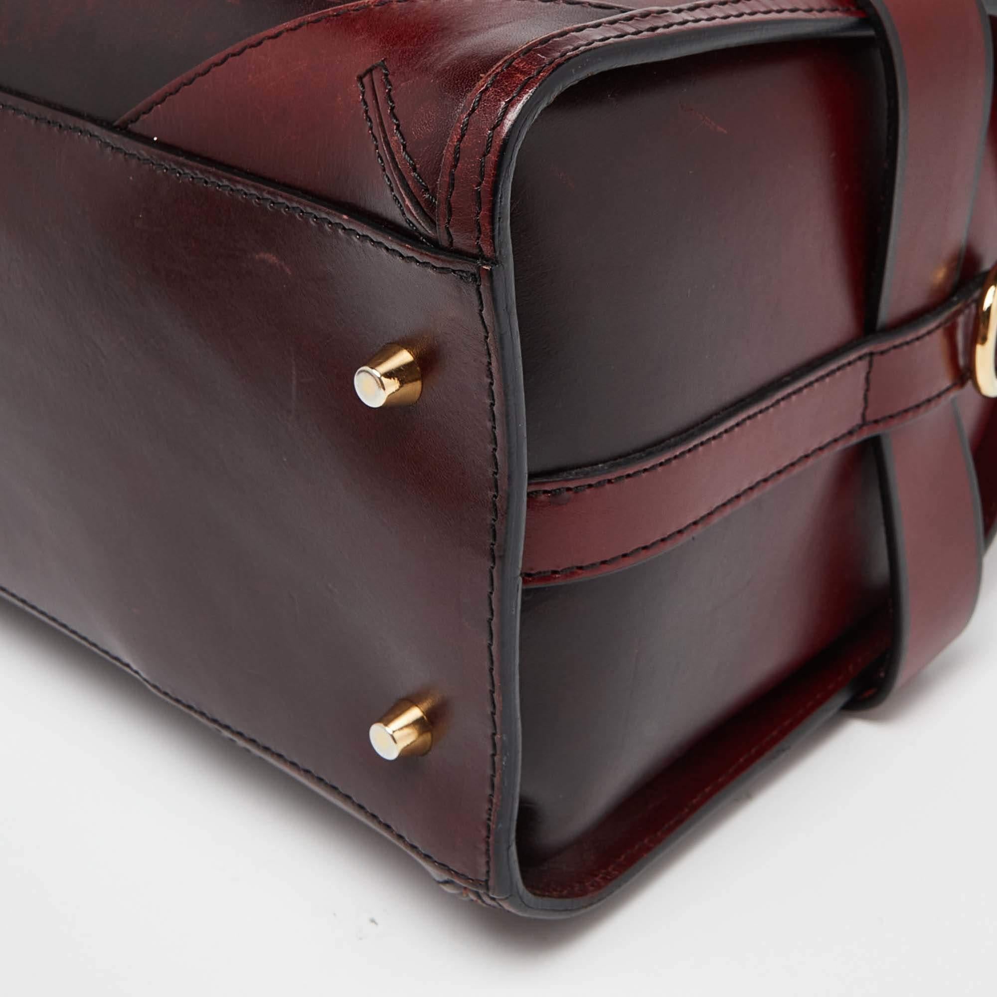 Burberry Burgundy Leather Bridle Belted Bowler Bag 5