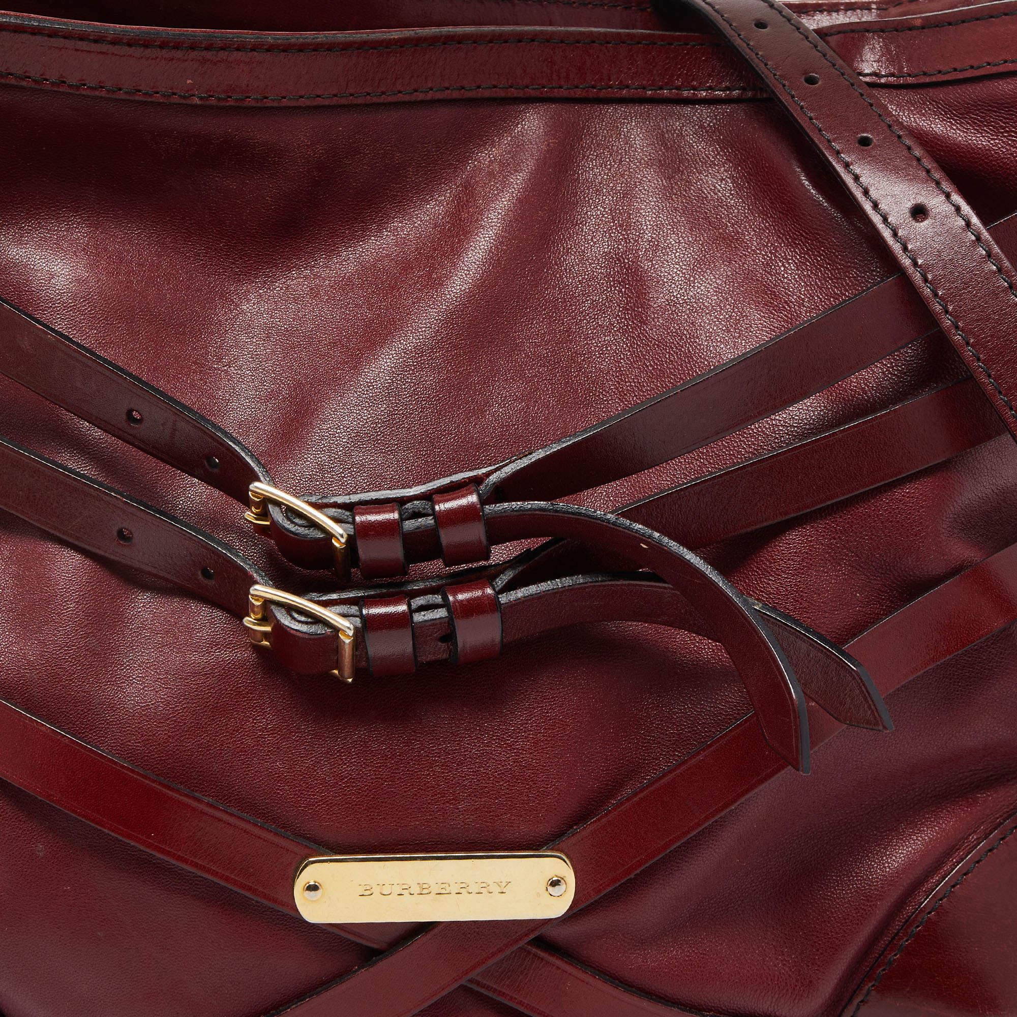 Burberry Burgundy Leather Bridle Dutton Hobo 1