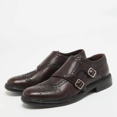 Burberry Burgundy Leather Delmar Monk Strap Brogues Size 40.5