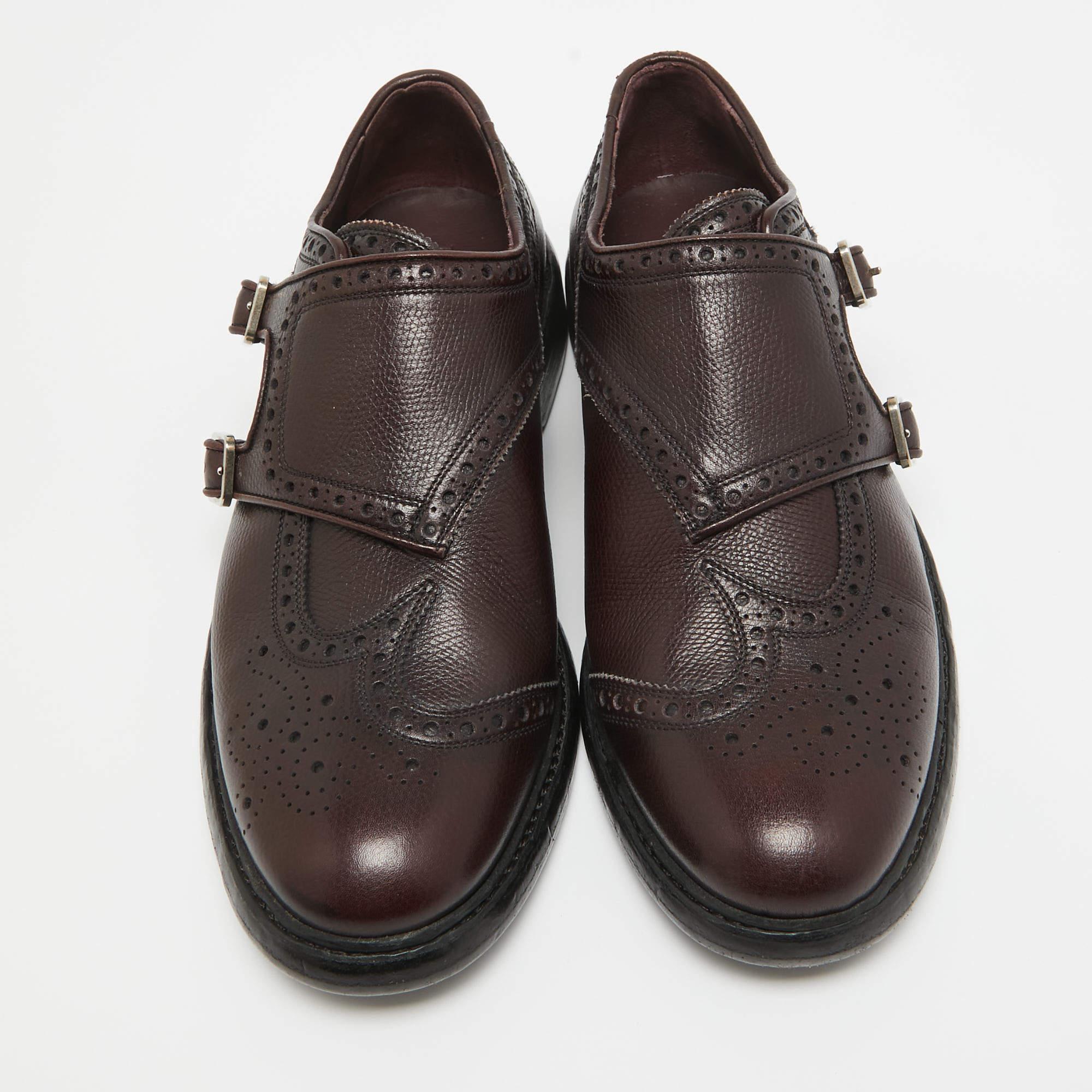 Black Burberry Burgundy Leather Delmar Monk Strap Brogues Size 40.5 For Sale