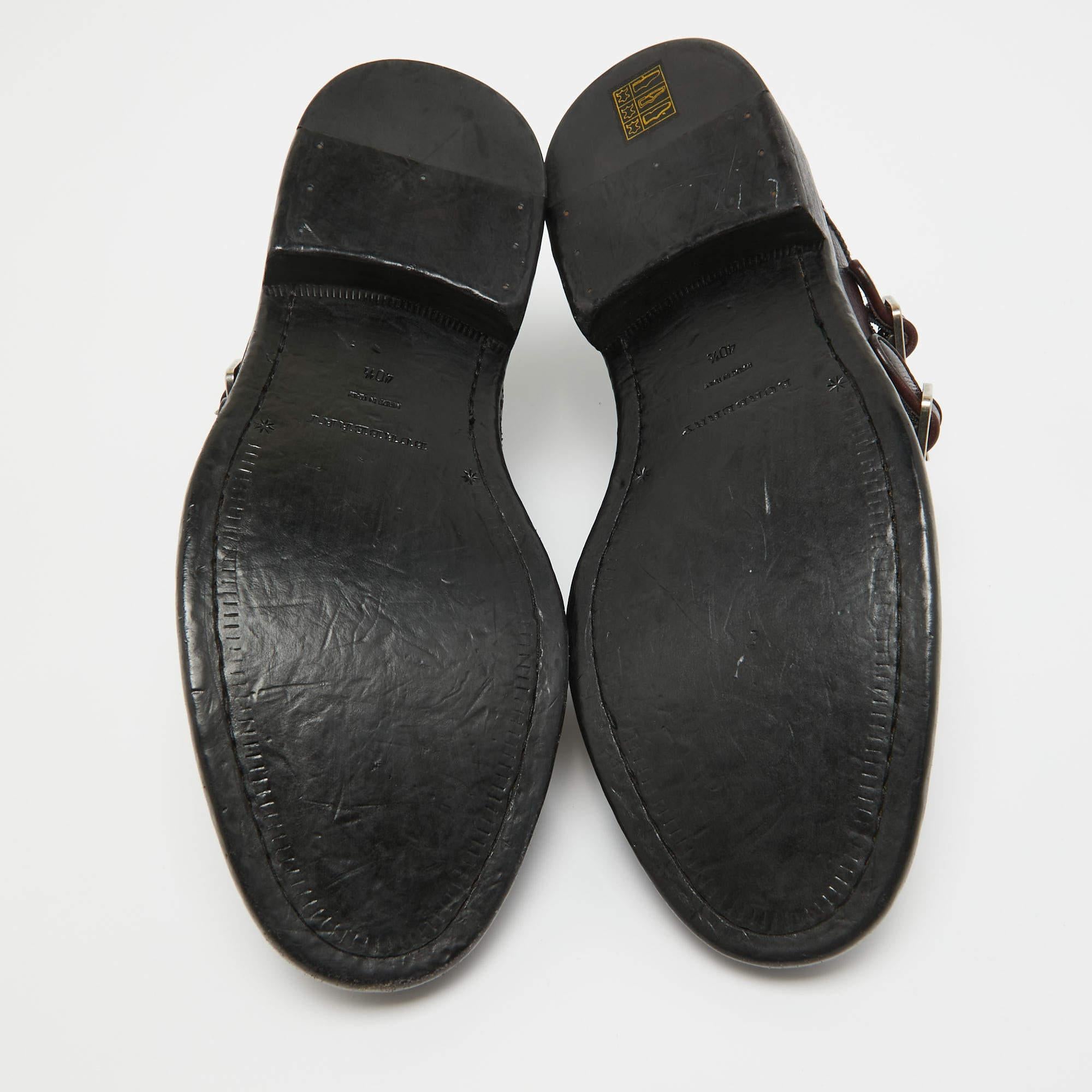 Burberry Burgundy Leather Delmar Monk Strap Brogues Size 40.5 For Sale 1