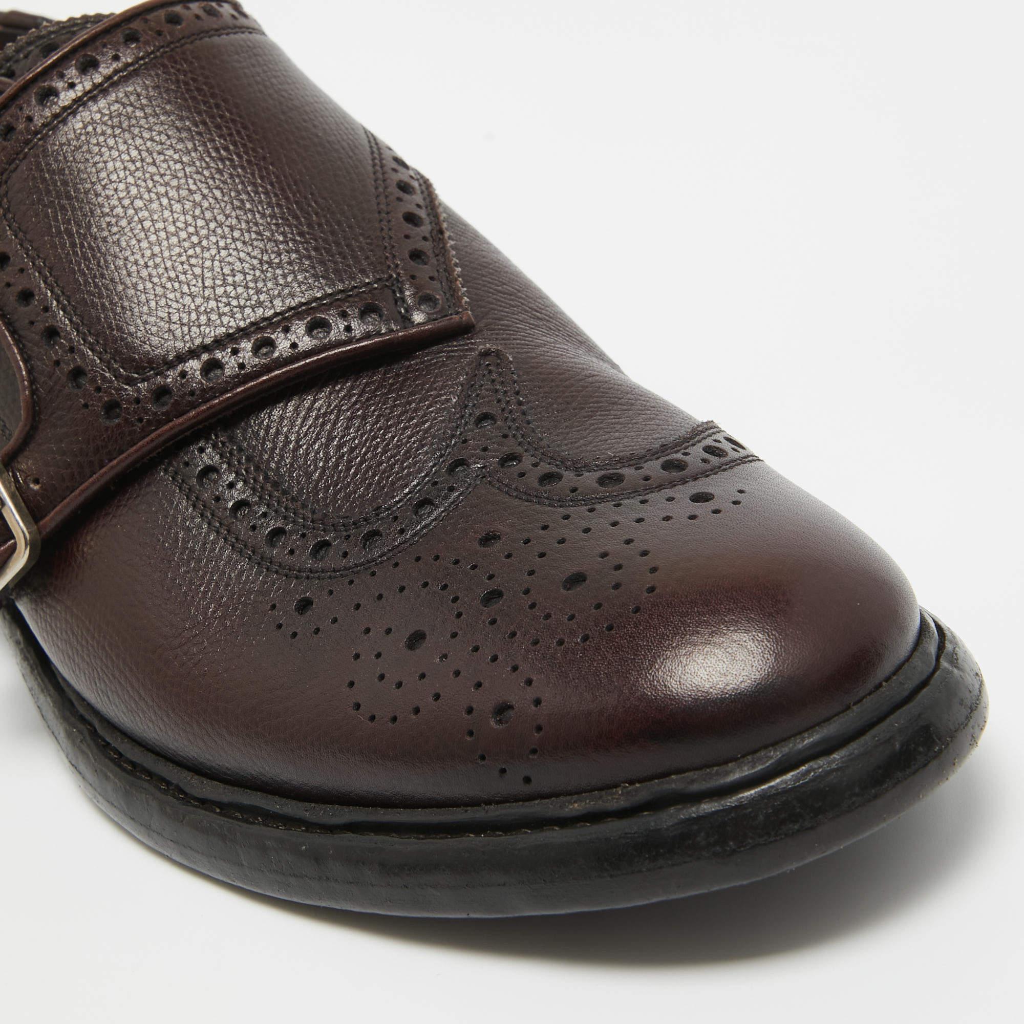 Burberry Burgundy Leather Delmar Monk Strap Brogues Size 40.5 For Sale 2