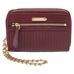 Burberry Burgundy Leather Double Zip Compact Wallet