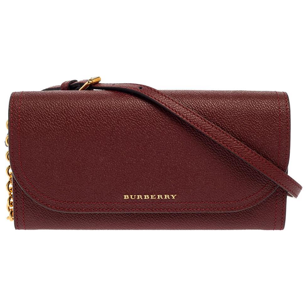 Burberry Burgundy Leather Henley Wallet on Chain