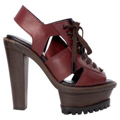 BURBERRY burgundy leather LACE-UP PLATFORM Sandals Shoes 36