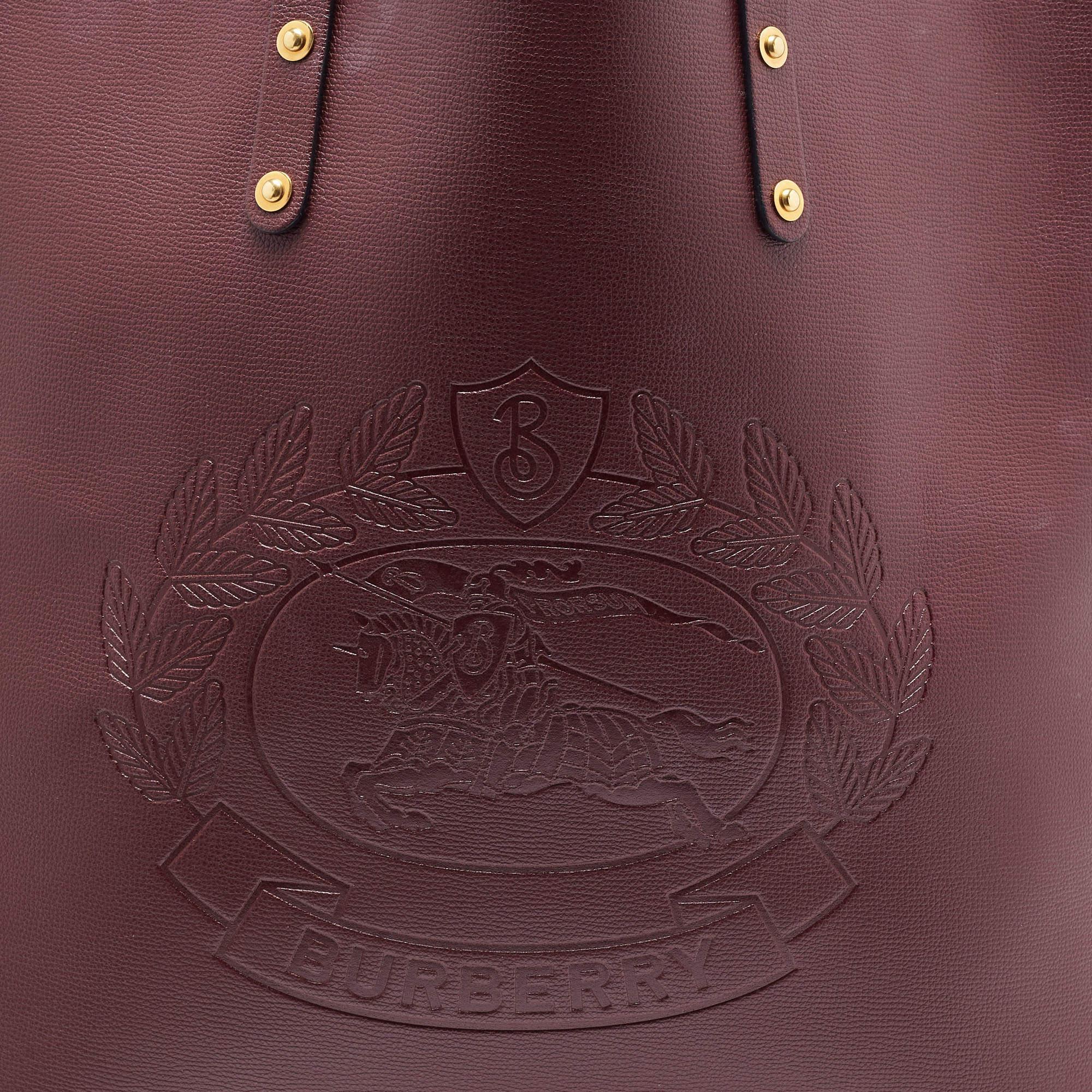 Burberry Burgundy Leather Large Embossed Crest Tote 6