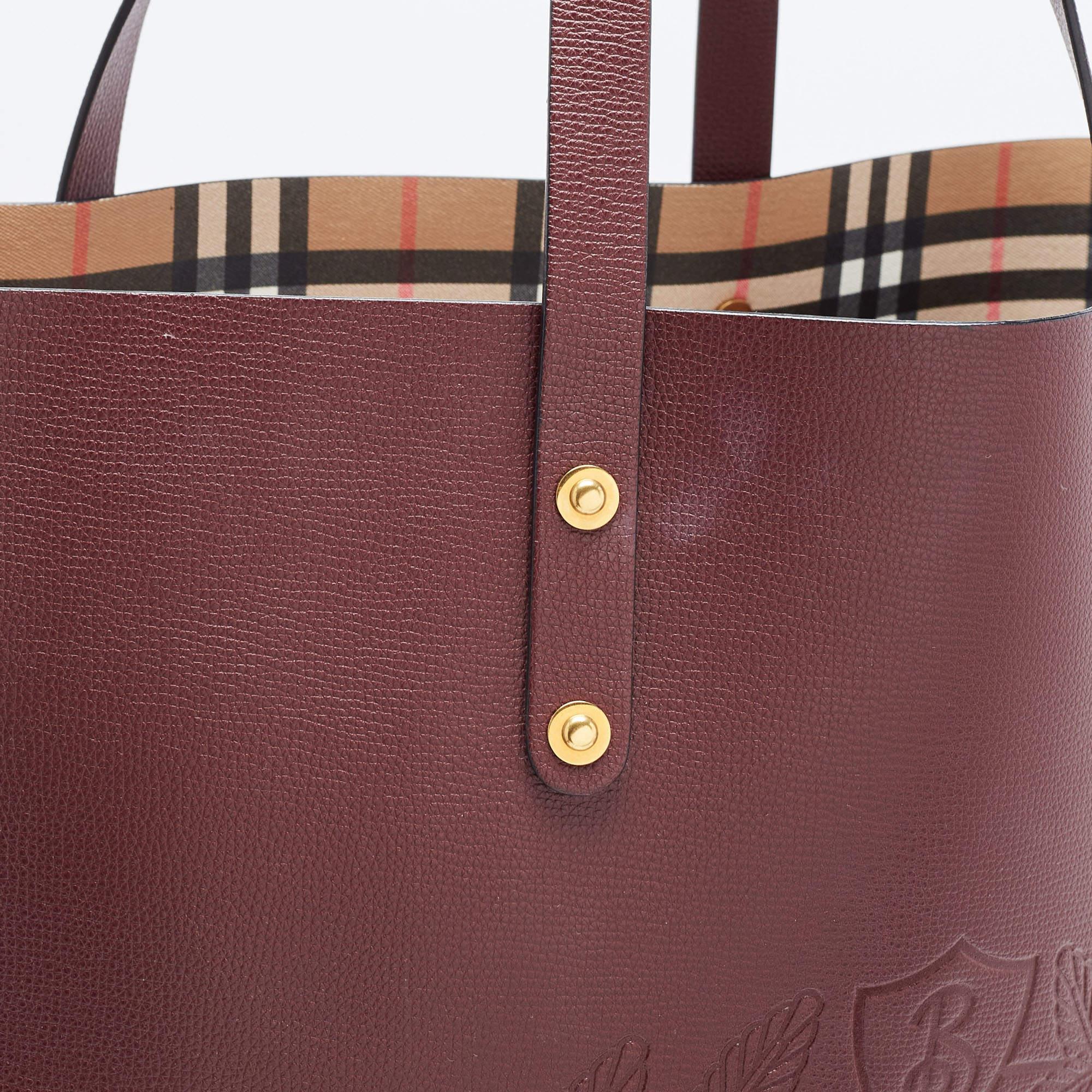 Burberry Burgundy Leather Large Embossed Crest Tote 4