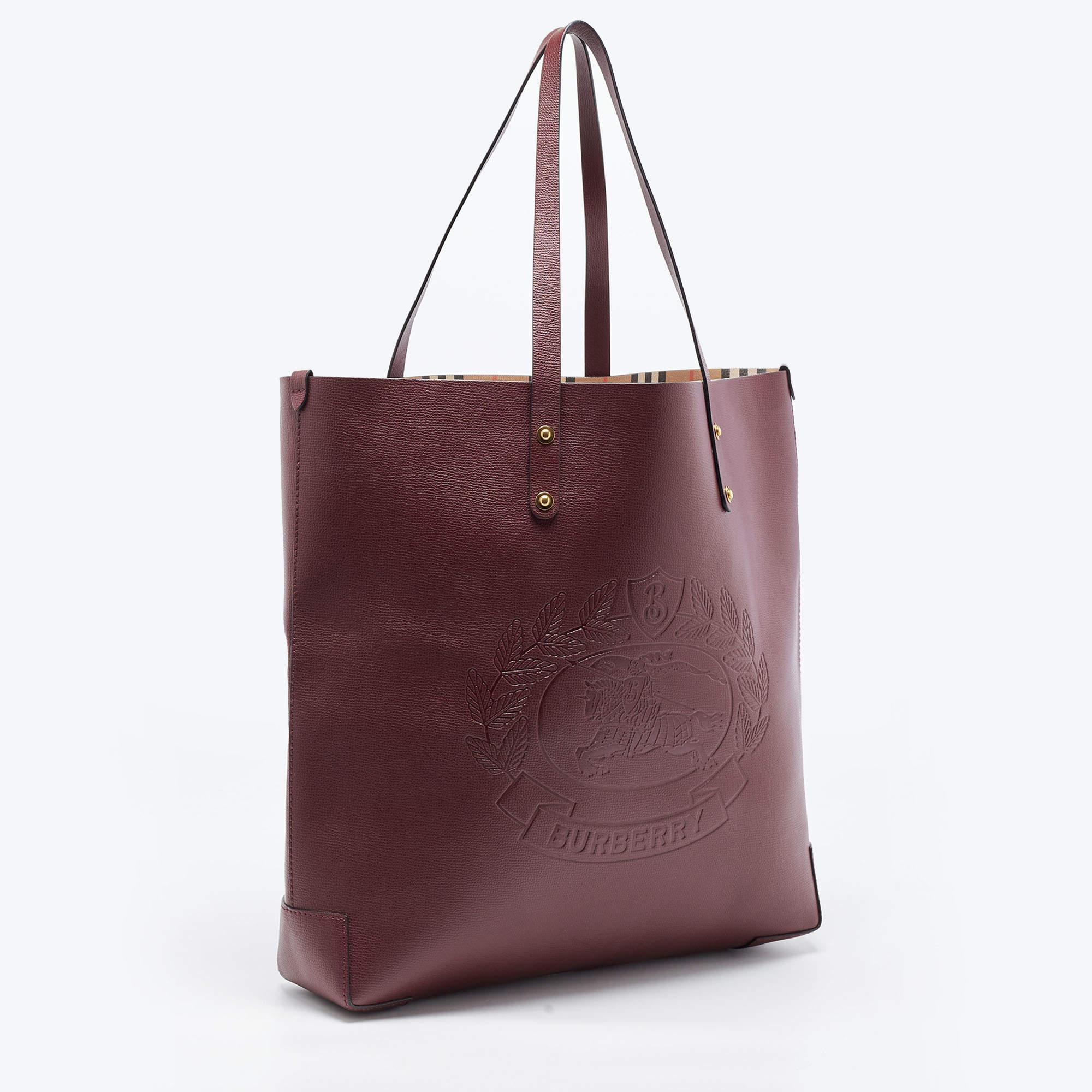 Burberry Burgundy Leather Large Embossed Crest Tote 5