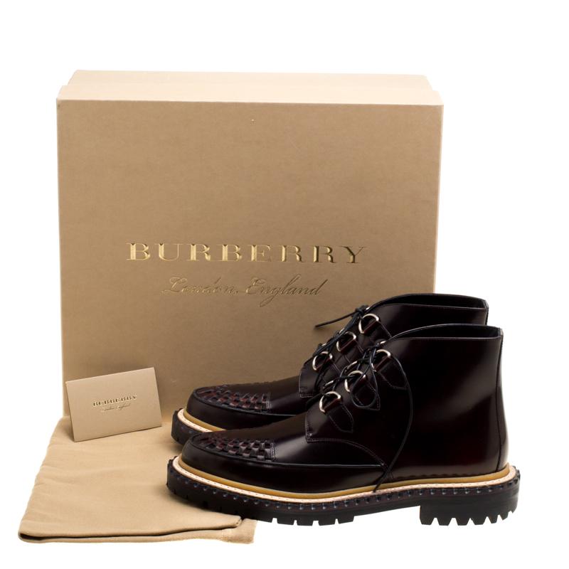 Burberry Burgundy Leather Melton Lace Up Platform Creeper Boots Size 40 2