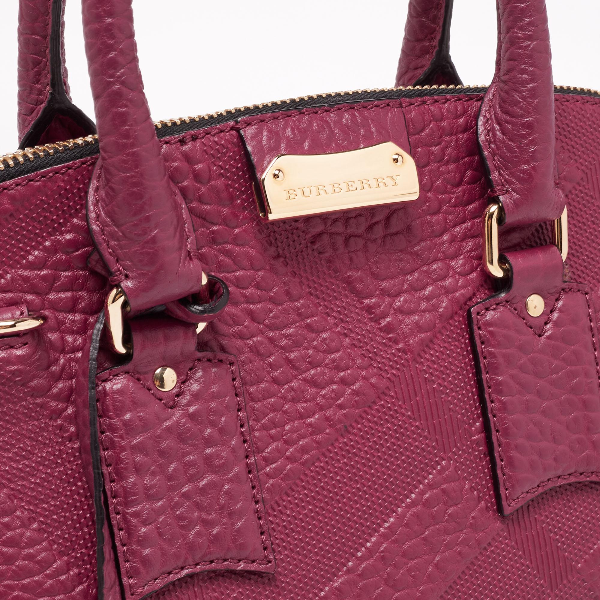 Burberry Burgundy Leather Orchard Bowling Bag In Good Condition In Dubai, Al Qouz 2