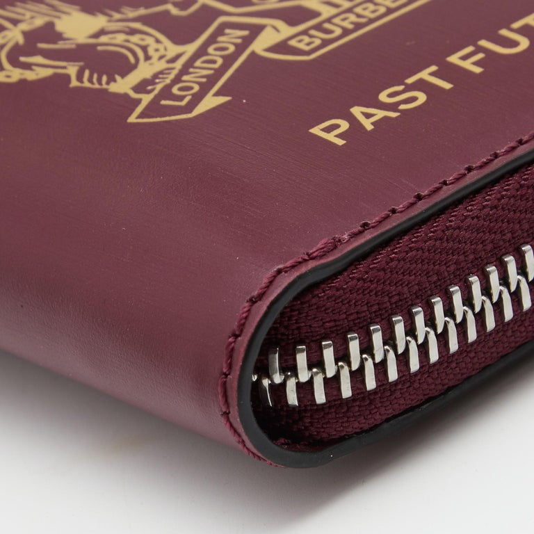 Burberry Burgundy Leather Passport Wallet For Sale at 1stDibs