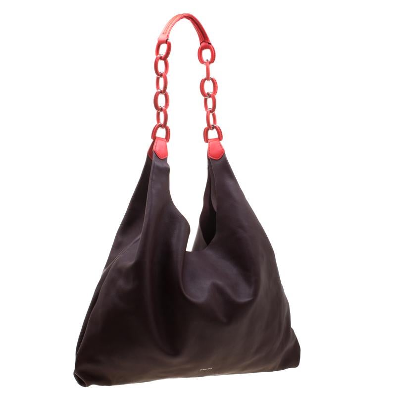 Black Burberry Burgundy Leather Shopper Bag