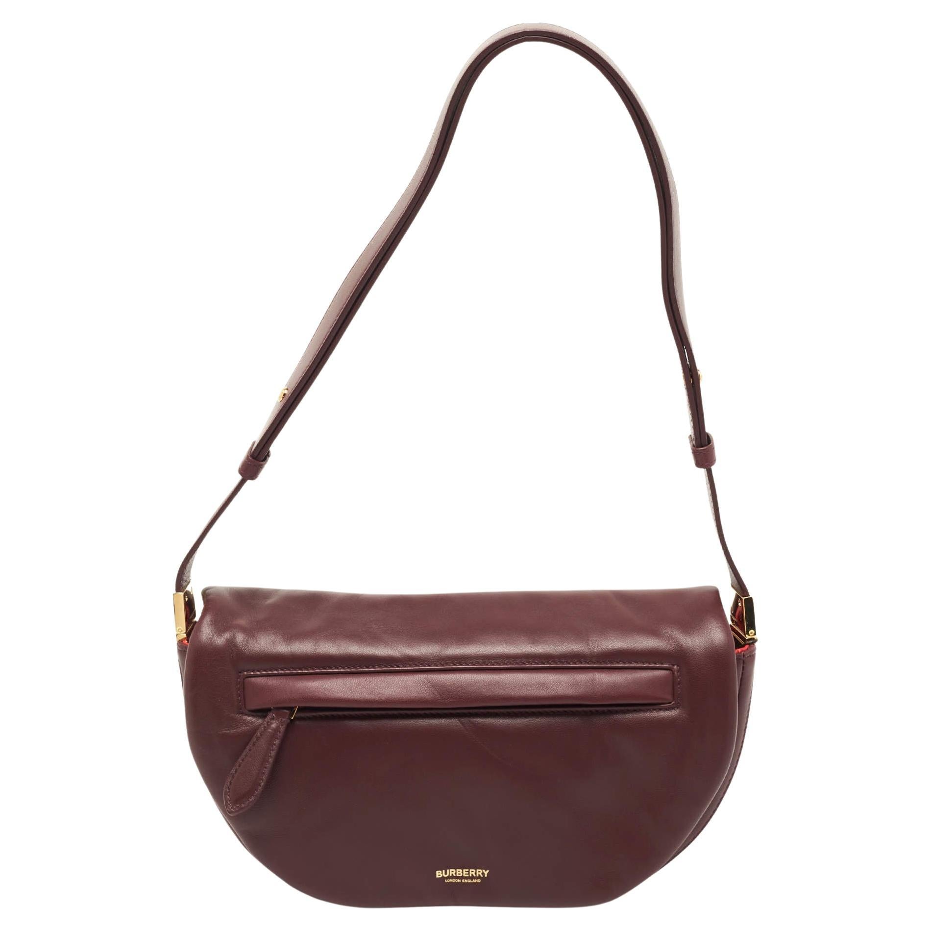 Burberry Burgundy Leather Small Olympia Shoulder Bag