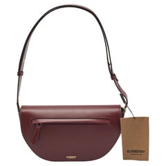 Burberry Burgundy Leather Small Olympia Shoulder Bag