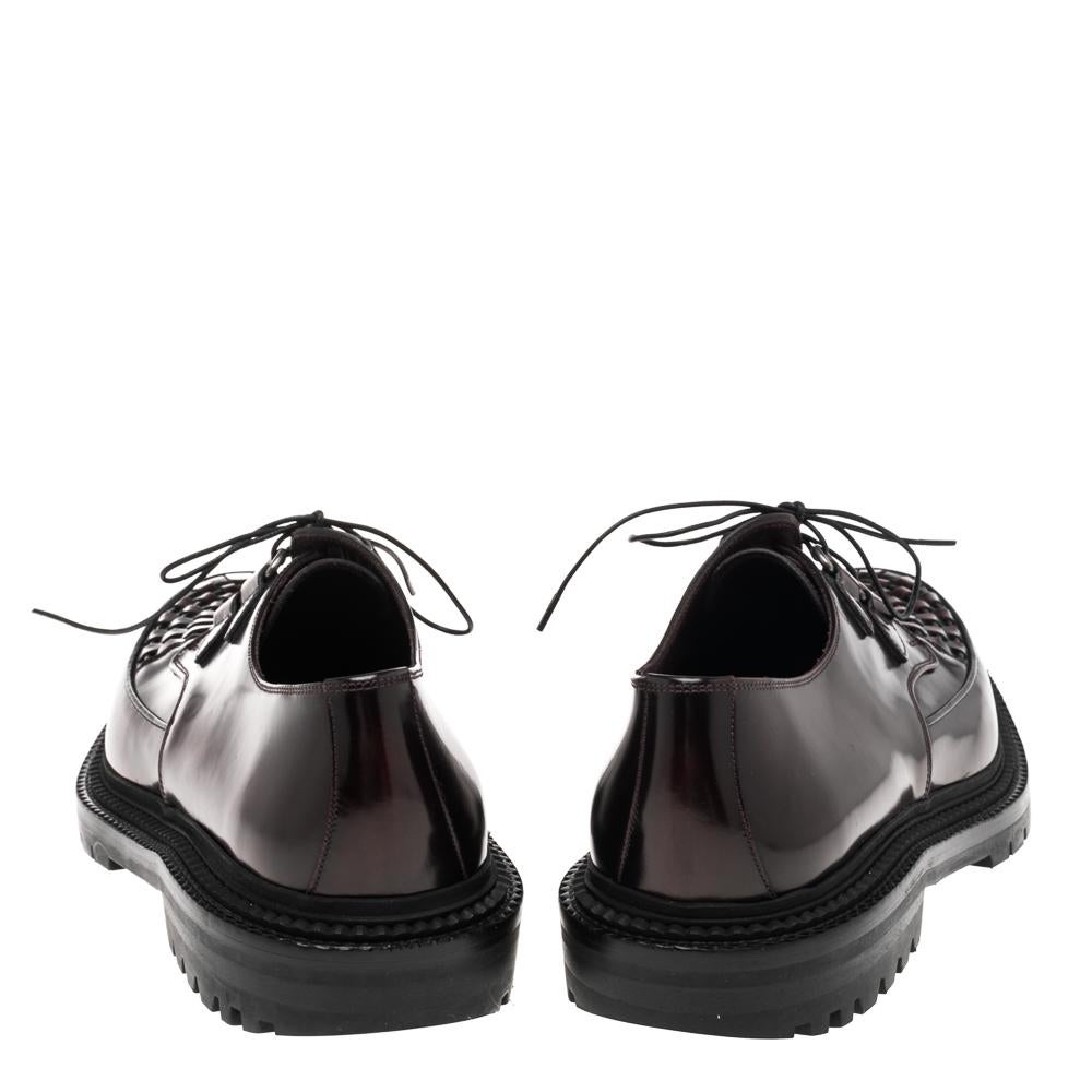 Nero Burberry Burgundy Pelle intrecciata Creepers Dettaglio punta Lace Up Derby Taglia 44