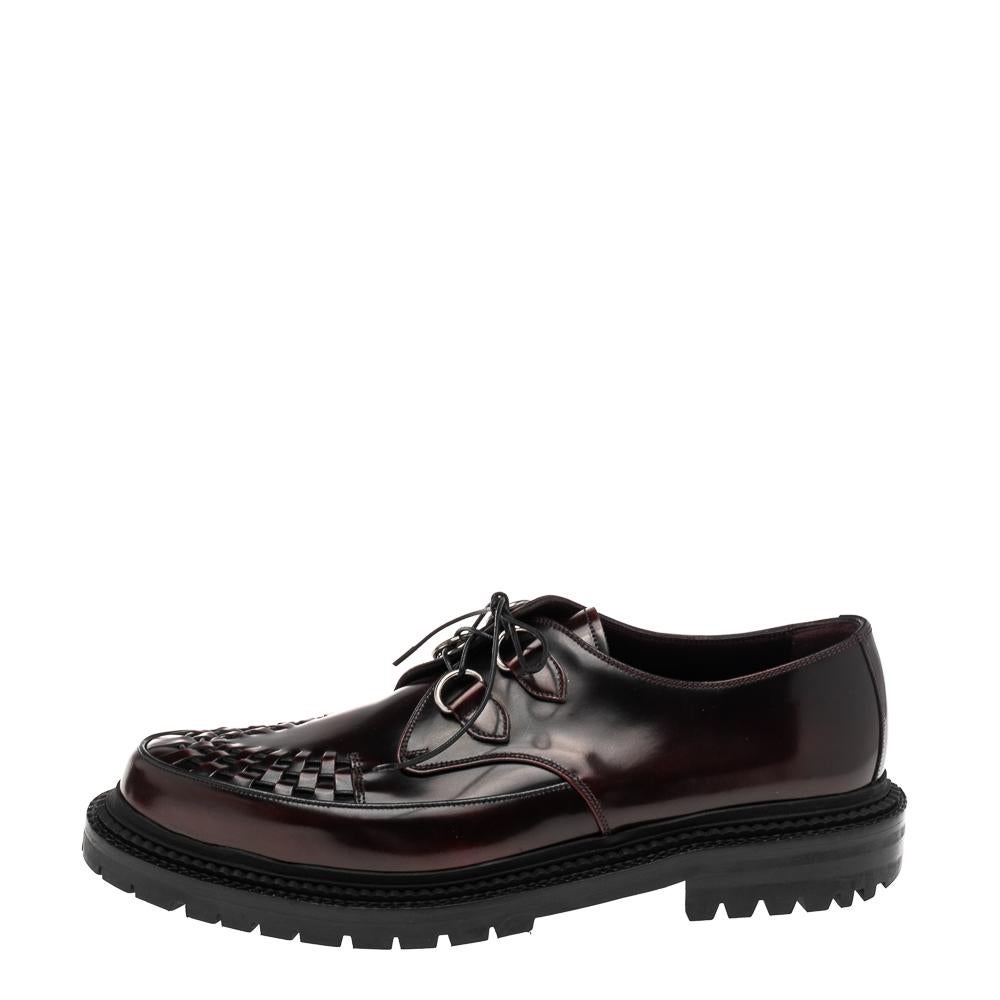 Uomo Burberry Burgundy Pelle intrecciata Creepers Dettaglio punta Lace Up Derby Taglia 44