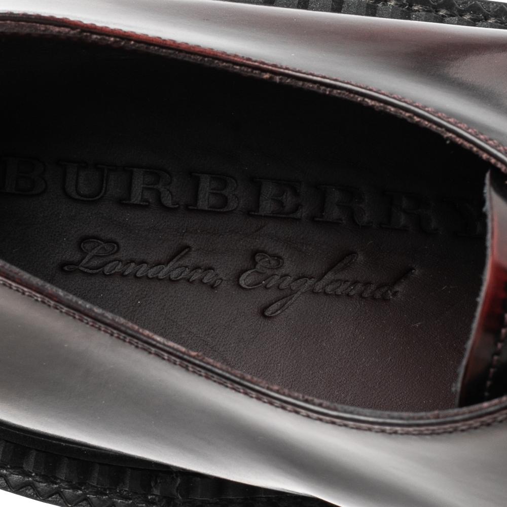 Burberry Burgundy Pelle intrecciata Creepers Dettaglio punta Lace Up Derby Taglia 44 1