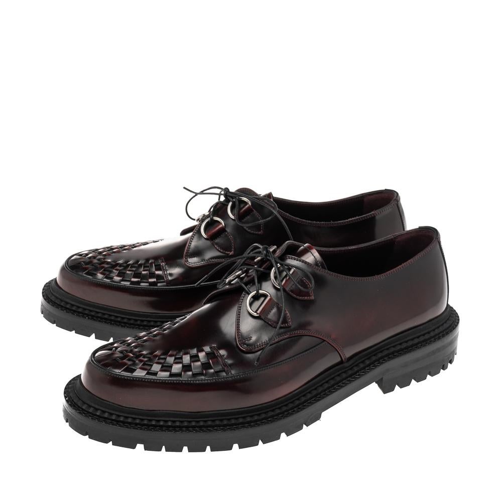 Burberry Burgundy Pelle intrecciata Creepers Dettaglio punta Lace Up Derby Taglia 44 2