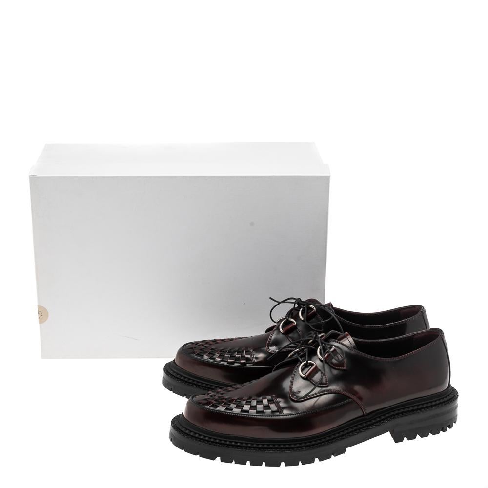 Burberry Burgundy Pelle intrecciata Creepers Dettaglio punta Lace Up Derby Taglia 44 3