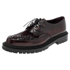 Burberry Burgundy Pelle intrecciata Creepers Dettaglio punta Lace Up Derby Taglia 44