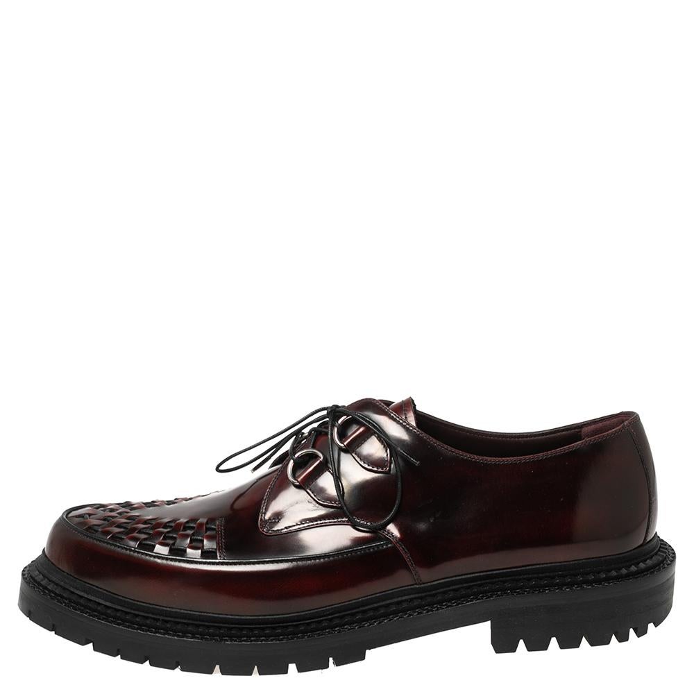 Burberry Creepers à bouts tissés et à lacets bordeaux, taille 45 Pour hommes 