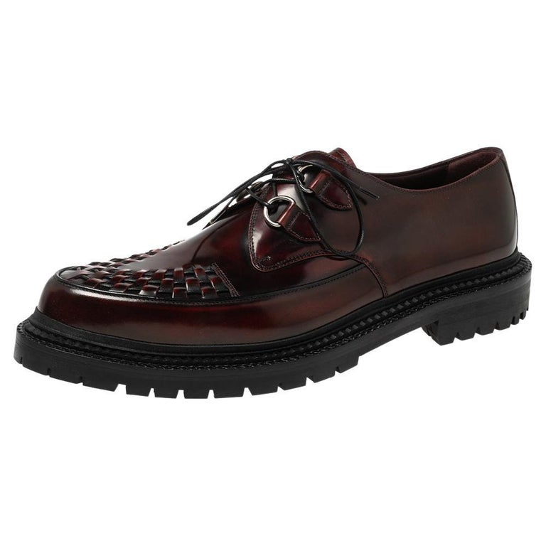 Burberry Burgundy Leather Woven Toe Detail Lace Up Platform  display picture 1