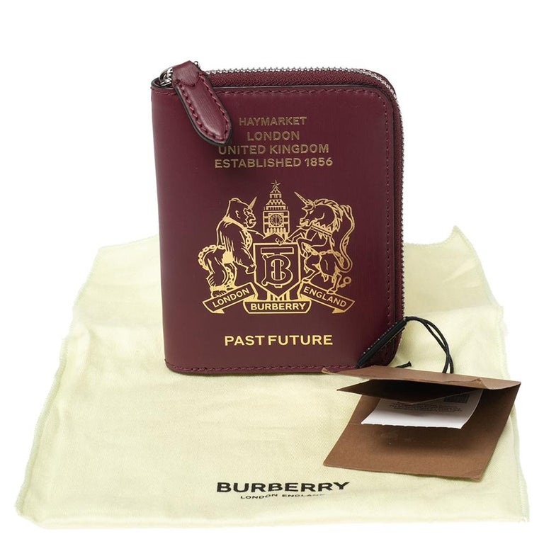 Burberry Burgundy Leather Zipped Passport Wallet For Sale at 1stDibs