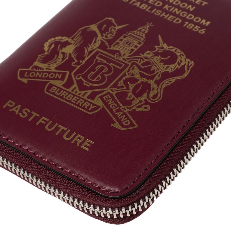 Burberry Burgundy Leather Zipped Passport Wallet at 1stDibs