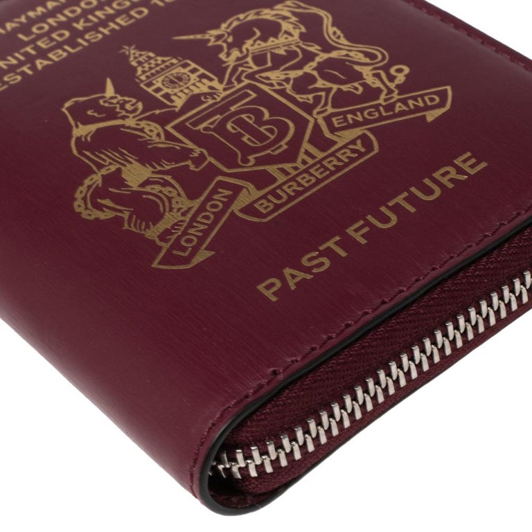 Burberry Burgundy Leather Zipped Passport Wallet at 1stDibs