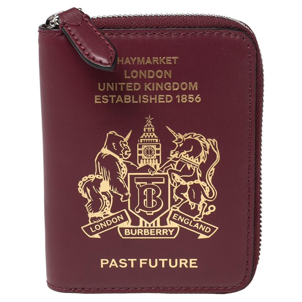 Burberry Burgundy Leather Zipped Passport Wallet at 1stDibs