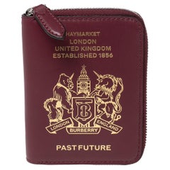 Burberry Burgundy Leather Zipped Passport Wallet