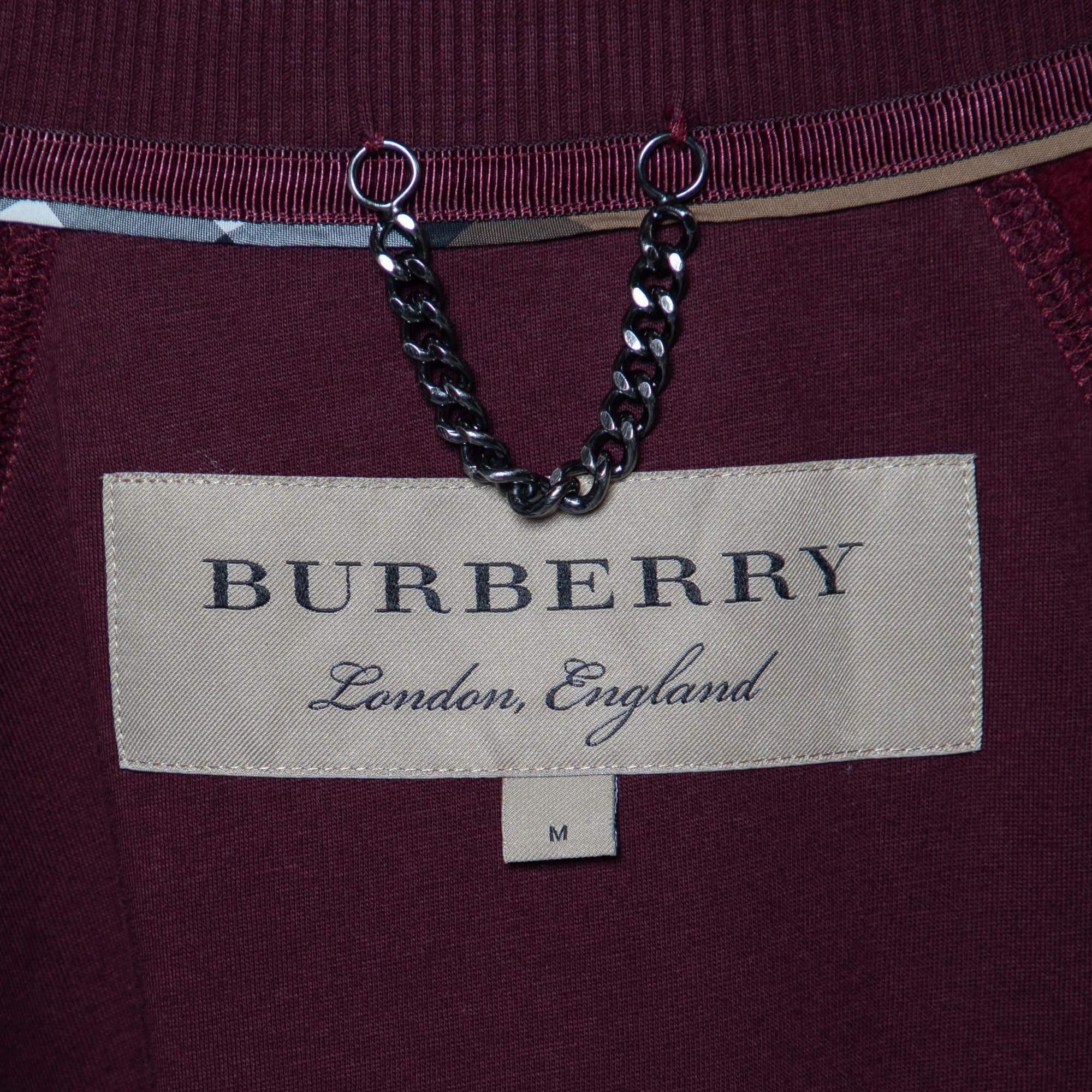 Women's Burberry Burgundy Logo Embroidered Cotton Cape M