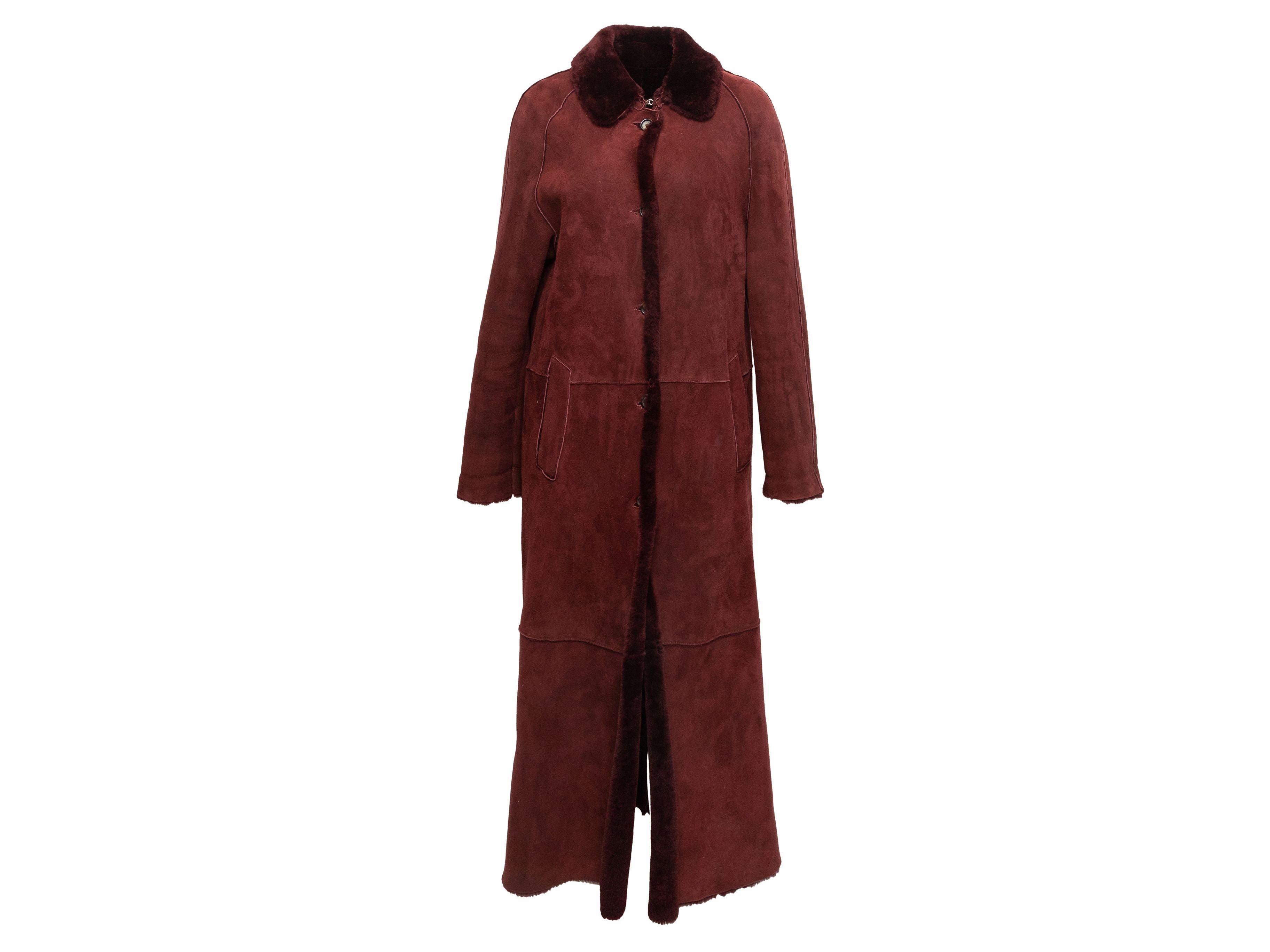 Women's Burberry Burgundy Long Shearling Coat