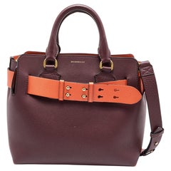 Burberry Burgundy/Orange Leather Small Marais Belt Tote