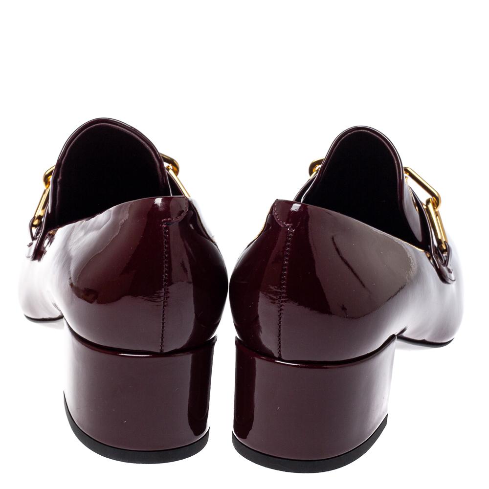Black Burberry Burgundy Patent Leather Chain Link Loafers Size 36.5