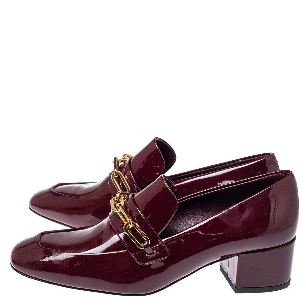 Burberry Burgundy Patent Leather Chain Link Loafers Size 36.5 1
