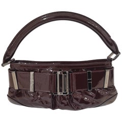 Burberry burgundy patent leather handle shoulder bag