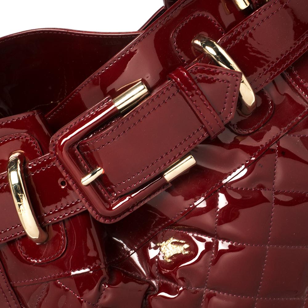 Burberry Burgundy Patent Leather Quilted Beaton Bag 1