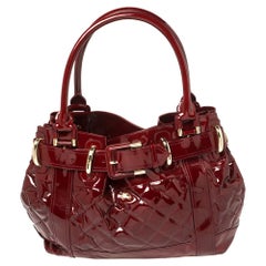 Burberry Burgundy Patent Leather Quilted Beaton Bag