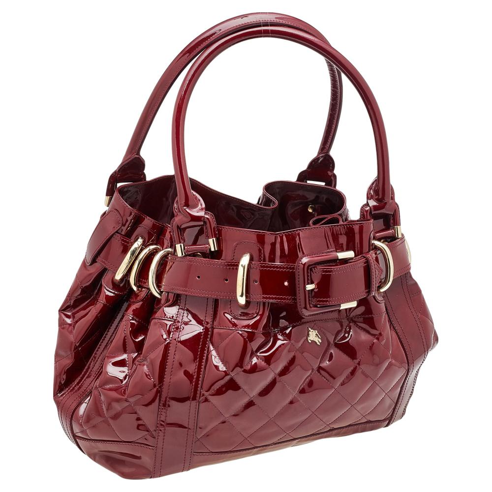 Burberry Burgundy Patent Leather Quilted Prorsum Beaton Tote 5
