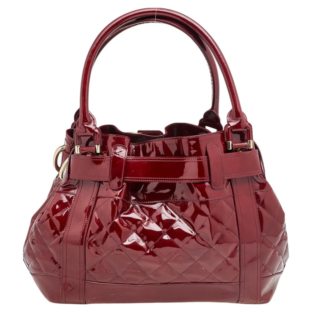 Burberry Burgundy Patent Leather Quilted Prorsum Beaton Tote 6