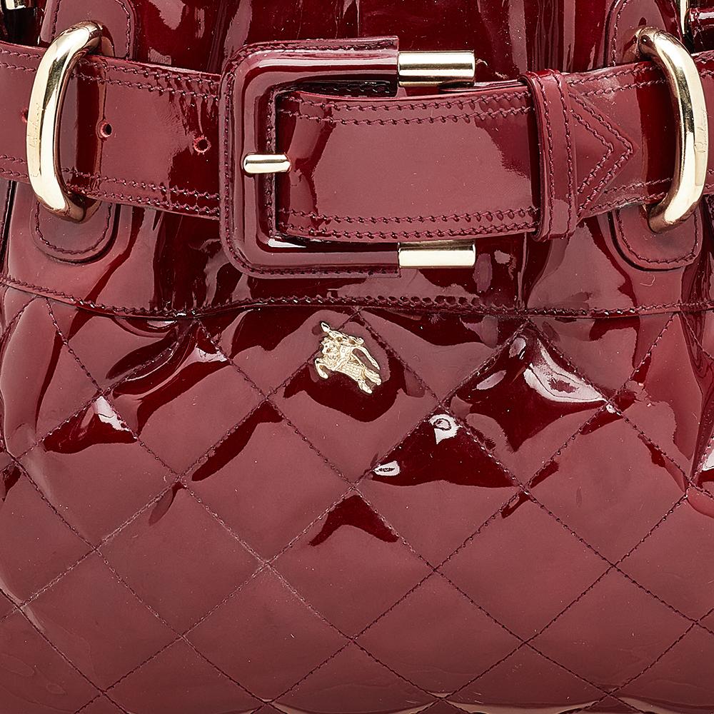 Burberry Burgundy Patent Leather Quilted Prorsum Beaton Tote 4