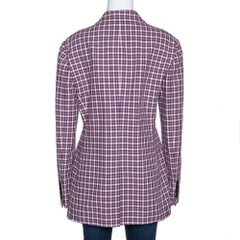 Burberry Burgundy Plaid Check Cotton Blazer L
