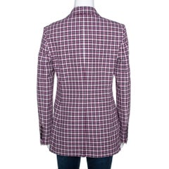 Burberry Burgundy Plaid Check Cotton Blazer S