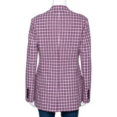 Burberry Burgundy Plaid Check Cotton Blazer S