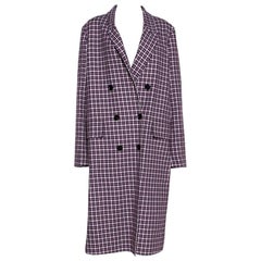 Burberry Burgundy Plaid Check Cotton Double Breasted Coat L