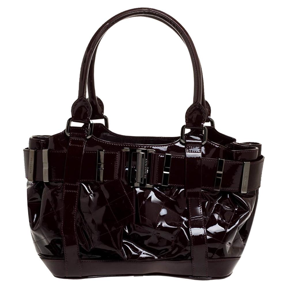 Burberry Burgundy Quilted Patent Leather Healy Tote