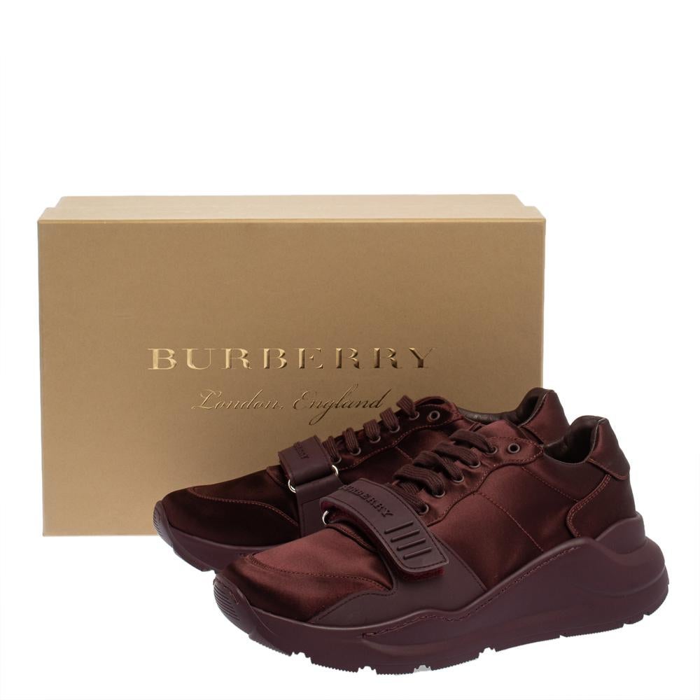 Burberry Burgundy Satin And Rubber Regis Low Top Sneakers Size 41 1