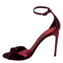 Burberry Burgundy Satin And Velvet Knot Detail Ankle Strap Sandals Size 39
