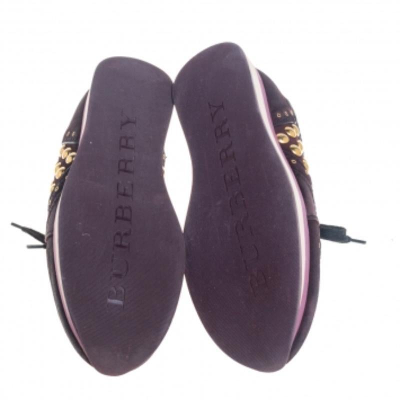 Black Burberry Burgundy Suede And Satin Studded Low Top Sneakers Size 38 For Sale